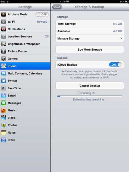 icloud backup on